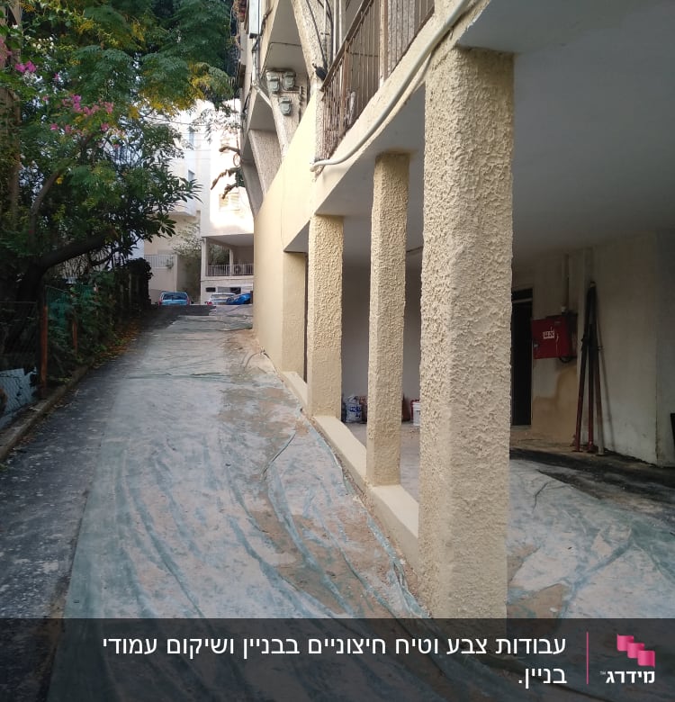 בד כיסוי ירוק על שביל ליד בניין